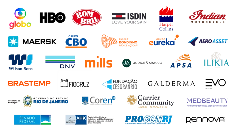 Mozaico de logo de grandes empresas que já trabalharam com a Polka
